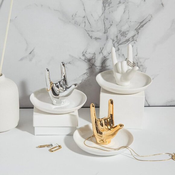 I LOVE YOU Hand Ring Holder - Ceramic Jewelry Holder Dish Trinket Tray for Rings - Picture 5 of 7